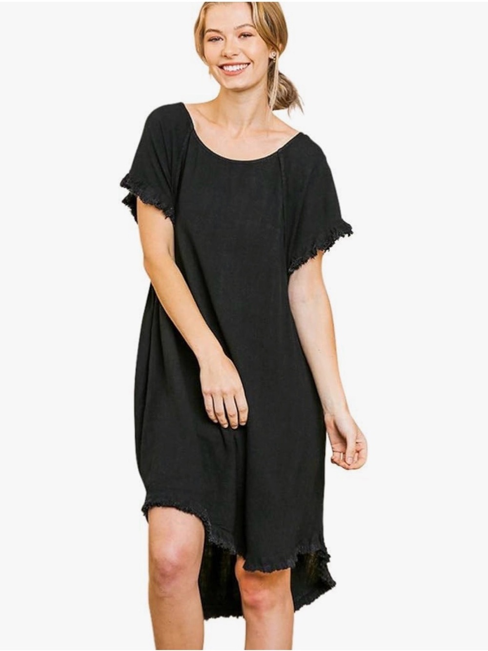 Umgee Lovable High Low Linen/Cotton Dress in Black Size Large